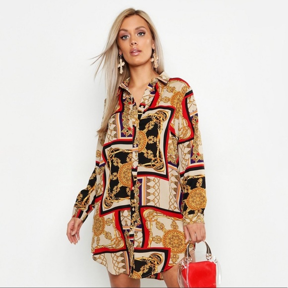 boohoo chain print shirt dress